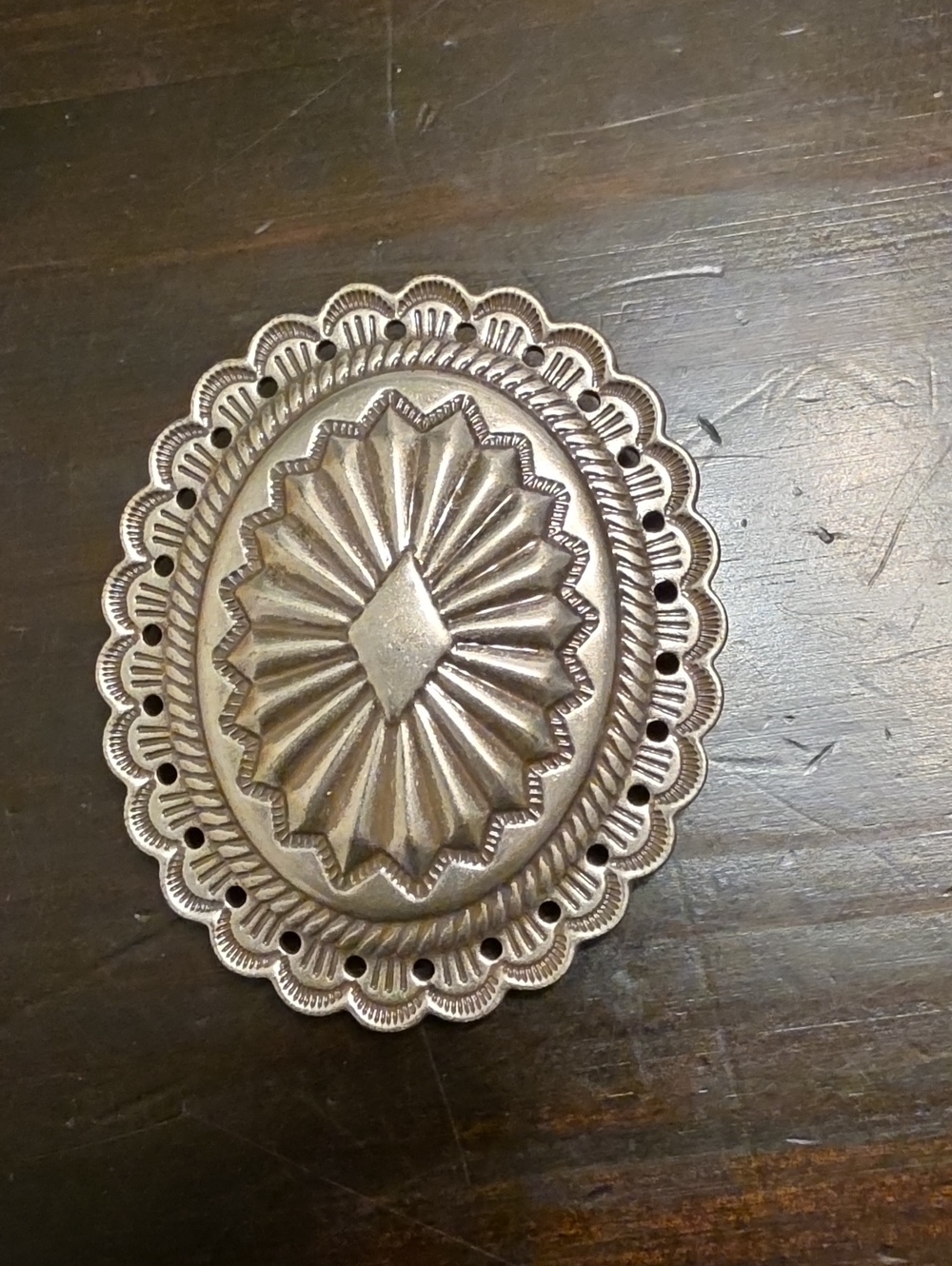 Stamped Oval Concho Accessory - Silver Tone